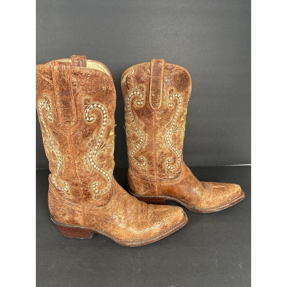 Ferrini Womens 7.5 B Brown Distressed Leather Western Cowboy Boots Embroidered